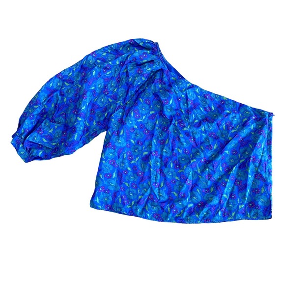 Veronica Beard Lyric One Shoulder Silk Top Cobalt Blue 12 - Picture 2 of 6